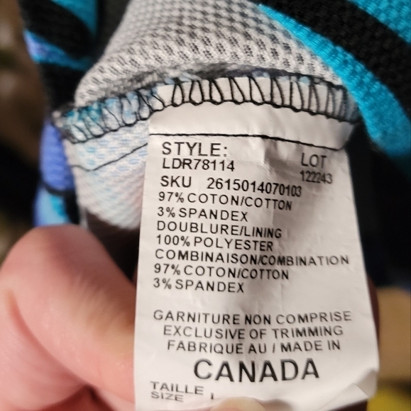 Le château cocktail dress Large  bodycon cotton mini made in Canada blue & black - Picture 5 of 8